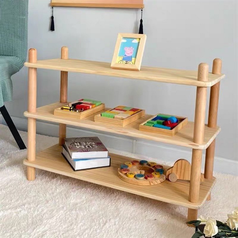 Beechwood Round stick 3-layer display Shelf (hollow out version)